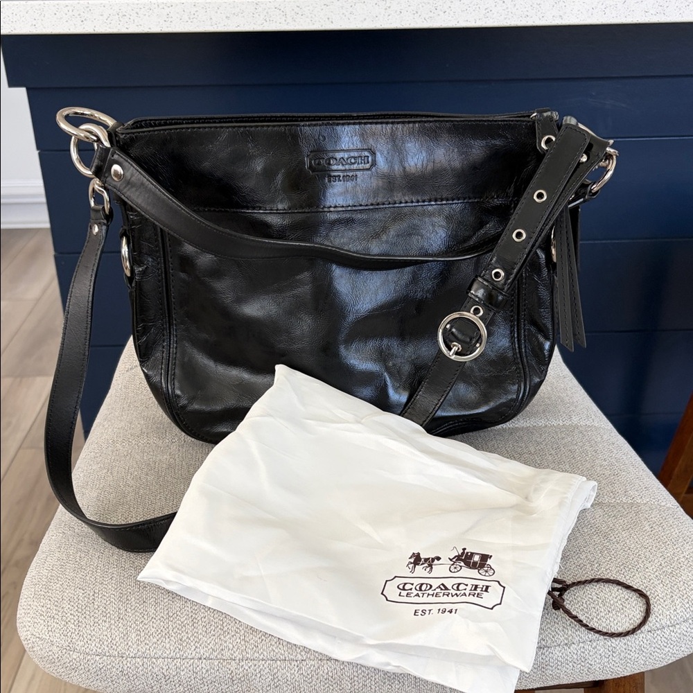 Coach Shiny Black Leather Shoulder Bag